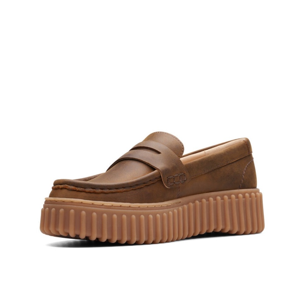 Clarks Brown Platform Penny Loafers - Picture 3 of 16